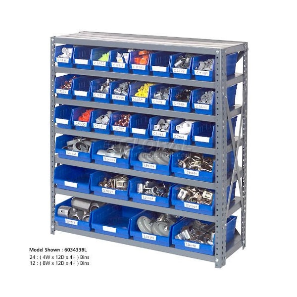 Global Industrial Steel Shelving with 48 4inH Plastic Shelf Bins Blue, 36x18x39-7 Shelves 603438BL - main